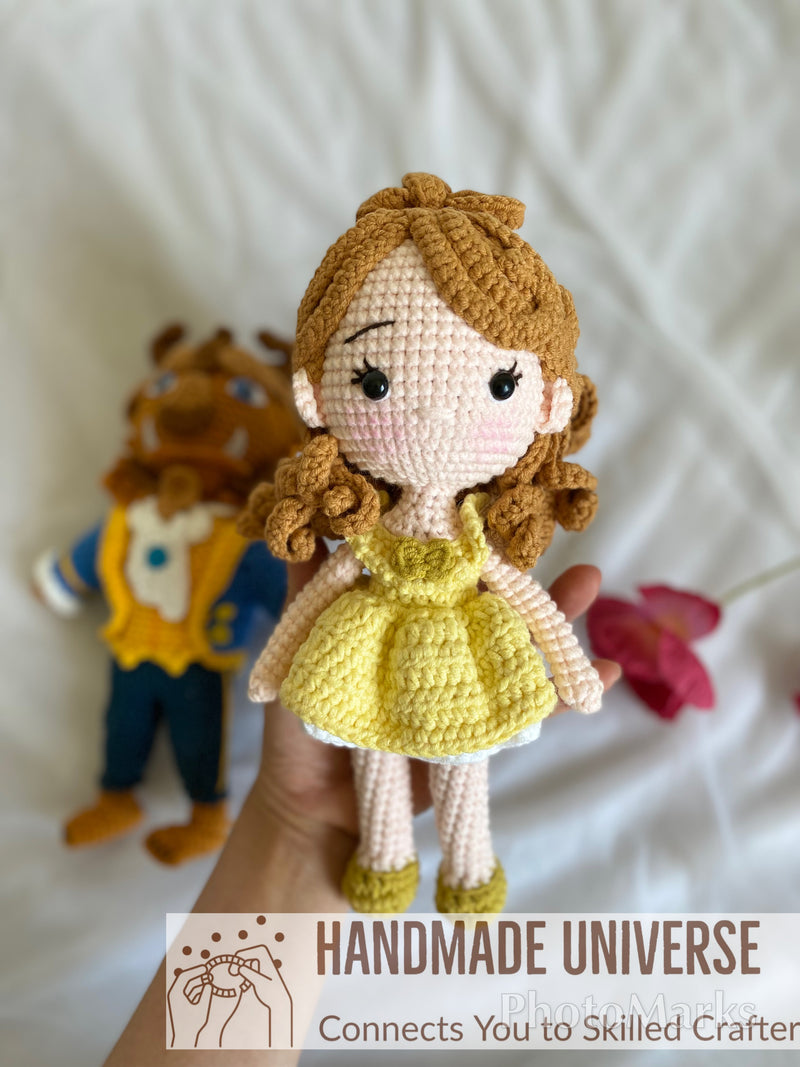 Beauty and the Beast Crochet Dolls,  Belle princess plush toys, The Beast dolls