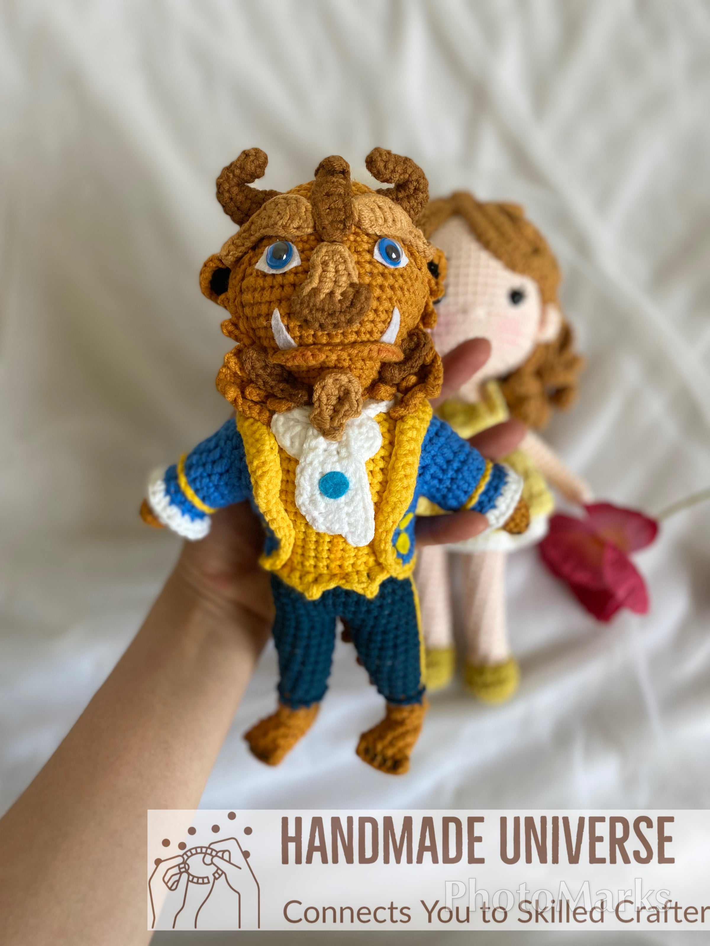 Beauty and the Beast Crochet Dolls,  Belle princess plush toys, The Beast dolls