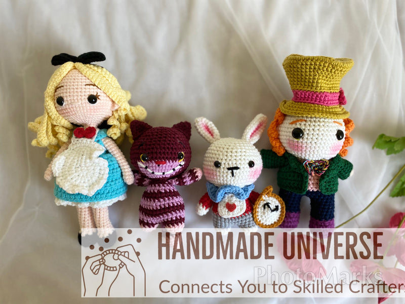 Crochet Alice in wonderland dolls, Amigurumi Mad Hatter Alice in Wonderland, Crochet Alice princess