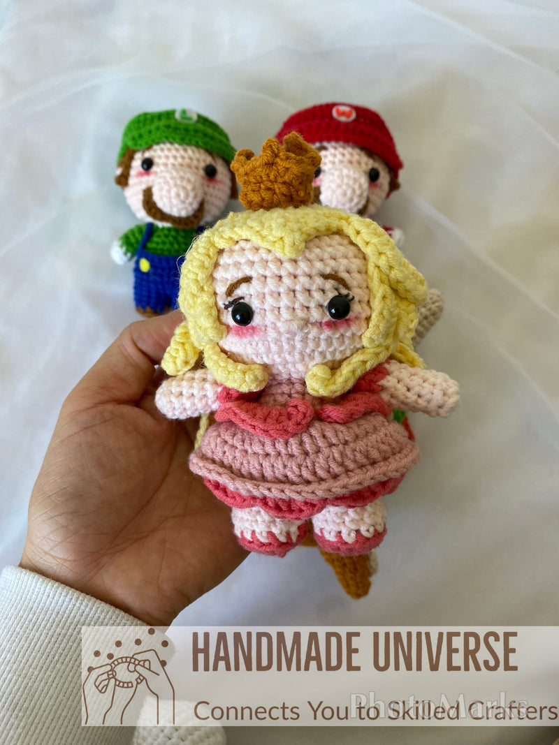 Crochet Mario Luigi Princess Peach amigurumi, Mario plush toys, Luigi figure, Mario Stuffed Doll