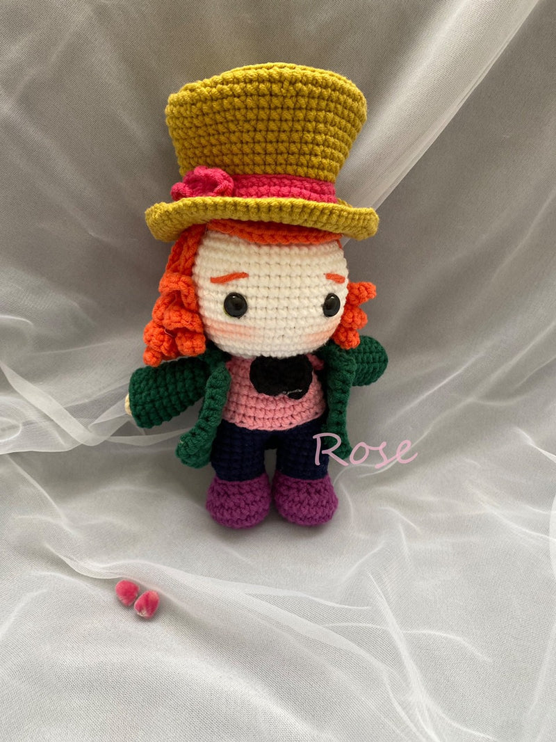 Crochet Mad Hatter Alice in Wonderland dolls, Mad Hatter plush toys, Mad Hatter Stuffed Doll