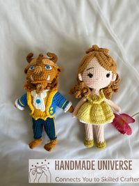 Beauty and the Beast Crochet Dolls,  Belle princess plush toys, The Beast dolls