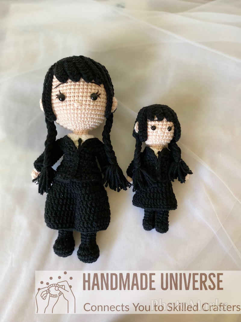 Wednesday Addams dolls, Wednesday Addams amigurumi, Wednesday Addams plush toys